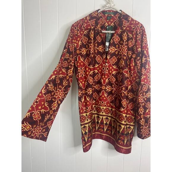 NWT Lauren Ralph Lauren Cotton Popover Tunic in Earthtones Size XL - Picture 2 of 5